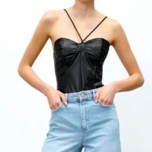 ZARA Black Leather Bodysuit